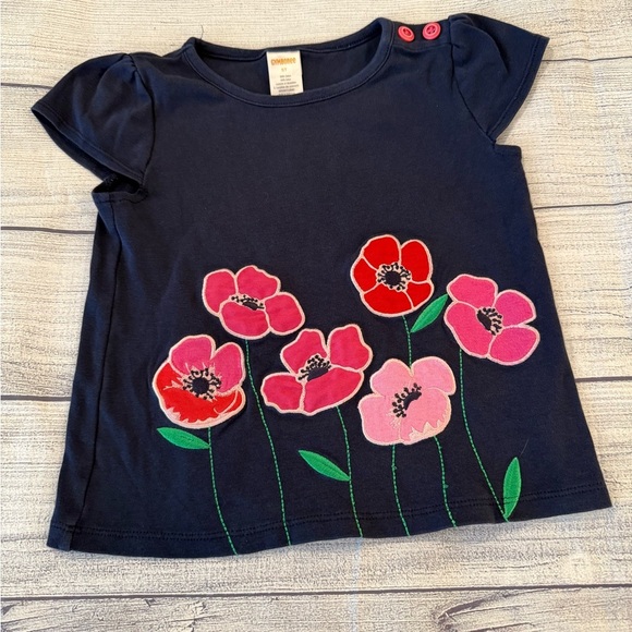 GYMBOREE Navy Blue Kids Shirt with Floral Design/size 5T - Picture 2 of 6